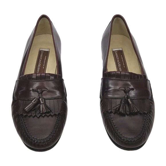 Johnston & Murphy Loafer Shoe Burgundy Leather Men Sz 11.5 Kiltie Tassel Italy